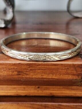 Classic Engraved Gold-Tone Hinged Bangle Bracelet - Elegant Women's Jewelry